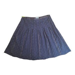 LOFT Crocheted Skirt Pleated Lace Overlay Ribbon Waist Black Brown Midi size 14